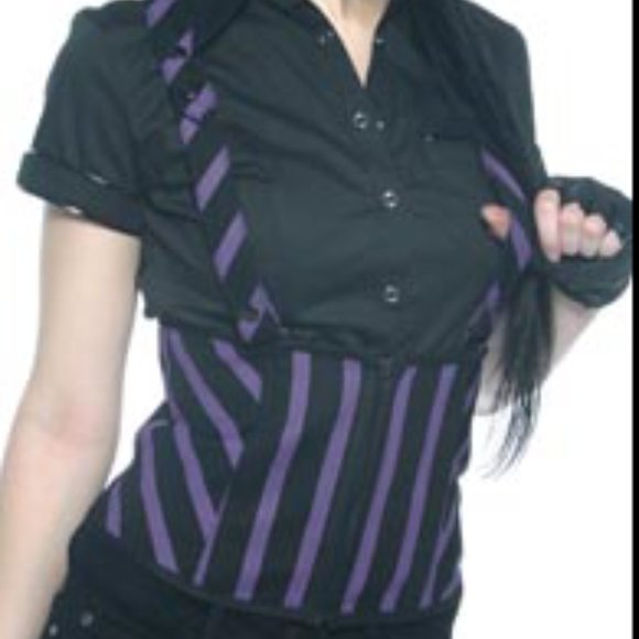 Lip Service Psycho Circus striped waist cincher suspender corset - Picture 1 of 3